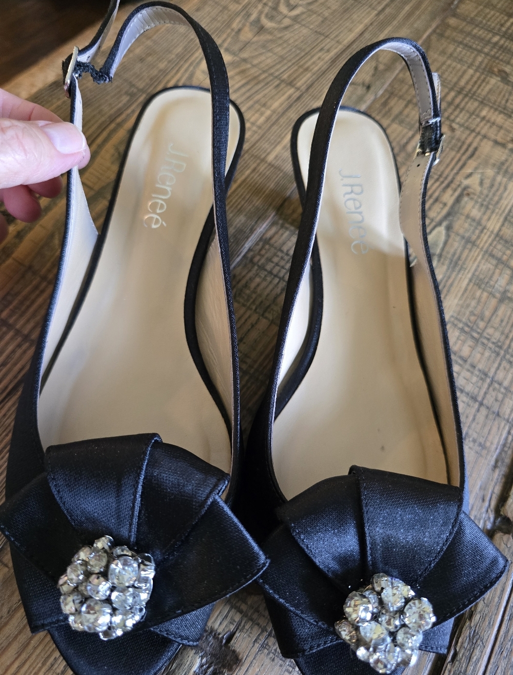 J. Renee Jadan Black Embellished Slingback Kitten Heels. - Picture 2 of 4